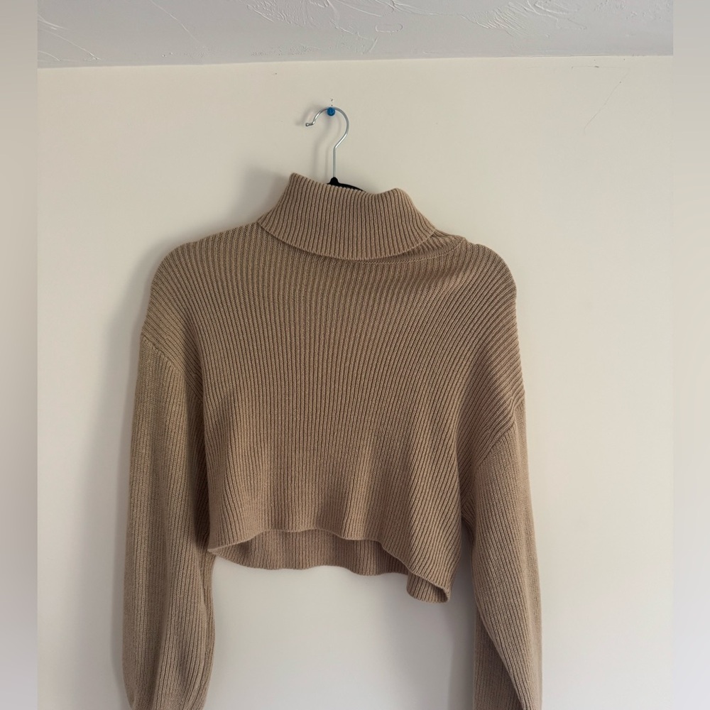 H&M Tan Ribbed Knit Turtleneck Sweater